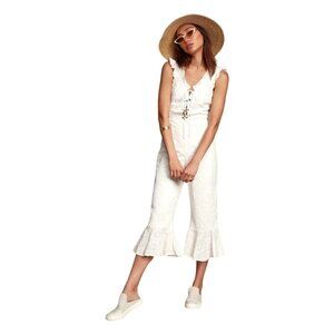 Lulus Boho Lace Jumpsuit L Coquette Ruffle NWT Festival Western Coachella Ivory